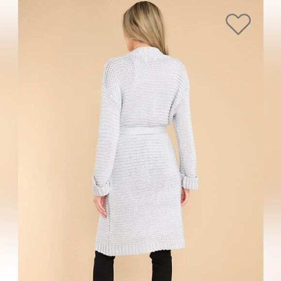 Miracle Relax More Grey Midi Cardigan Tie Chunky Knit M/L - Picture 3 of 13